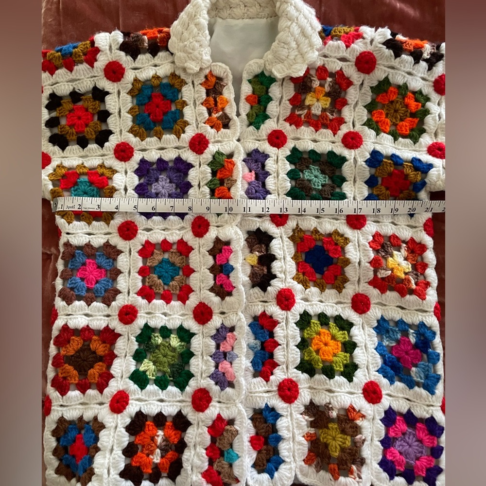 Psychedelic Handmade Crochet Patchwork Sweater, size M/L - Picture 3 of 4